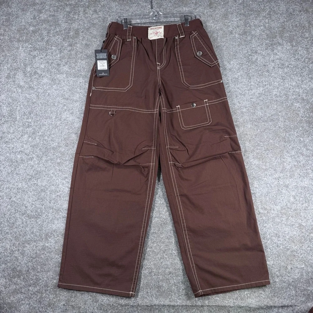 True Religion Men's M Brown Ripstop Tapered Baggy Cargo Pants NWT Y2K Utility